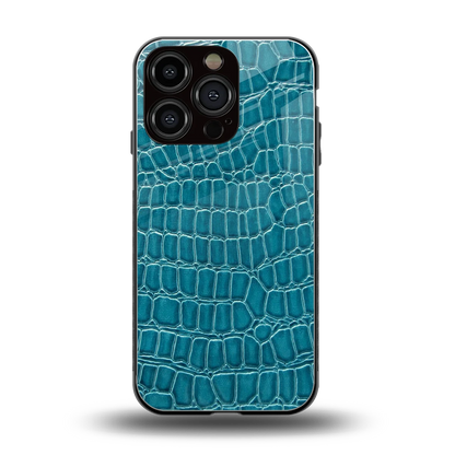 Croco Blue back phone cover | glass case for iphone 16 pro