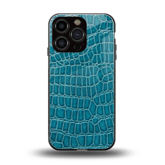 Croco Blue back phone cover | glass case for iphone 16 pro