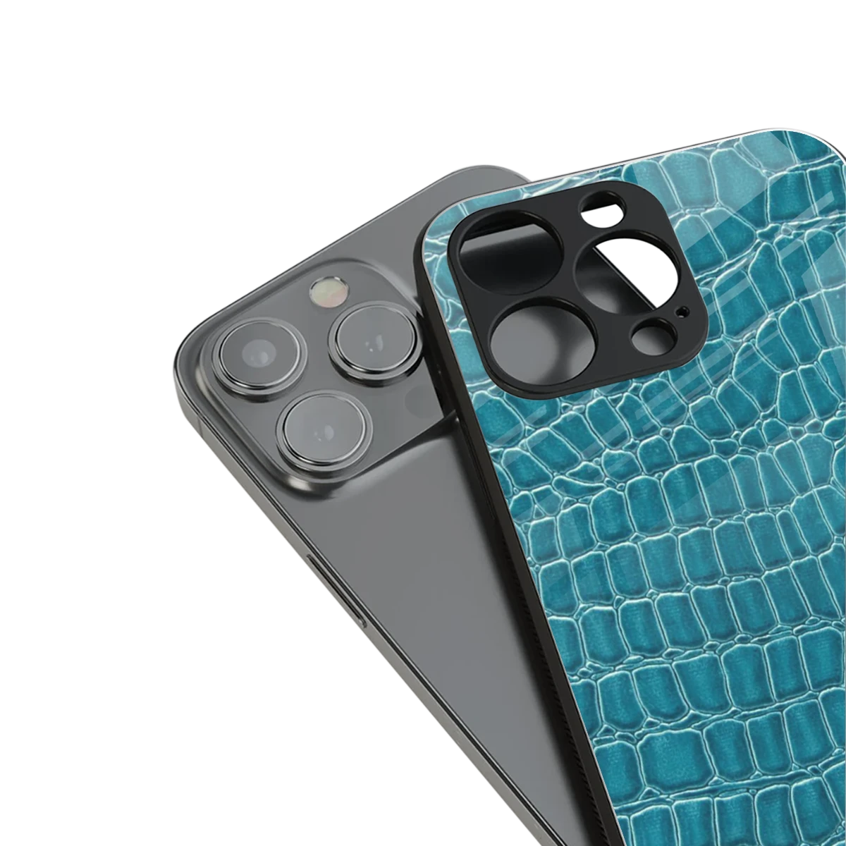 Croco Blue stylish phone case for iphone 15 pro max | glossy glass and slim fit