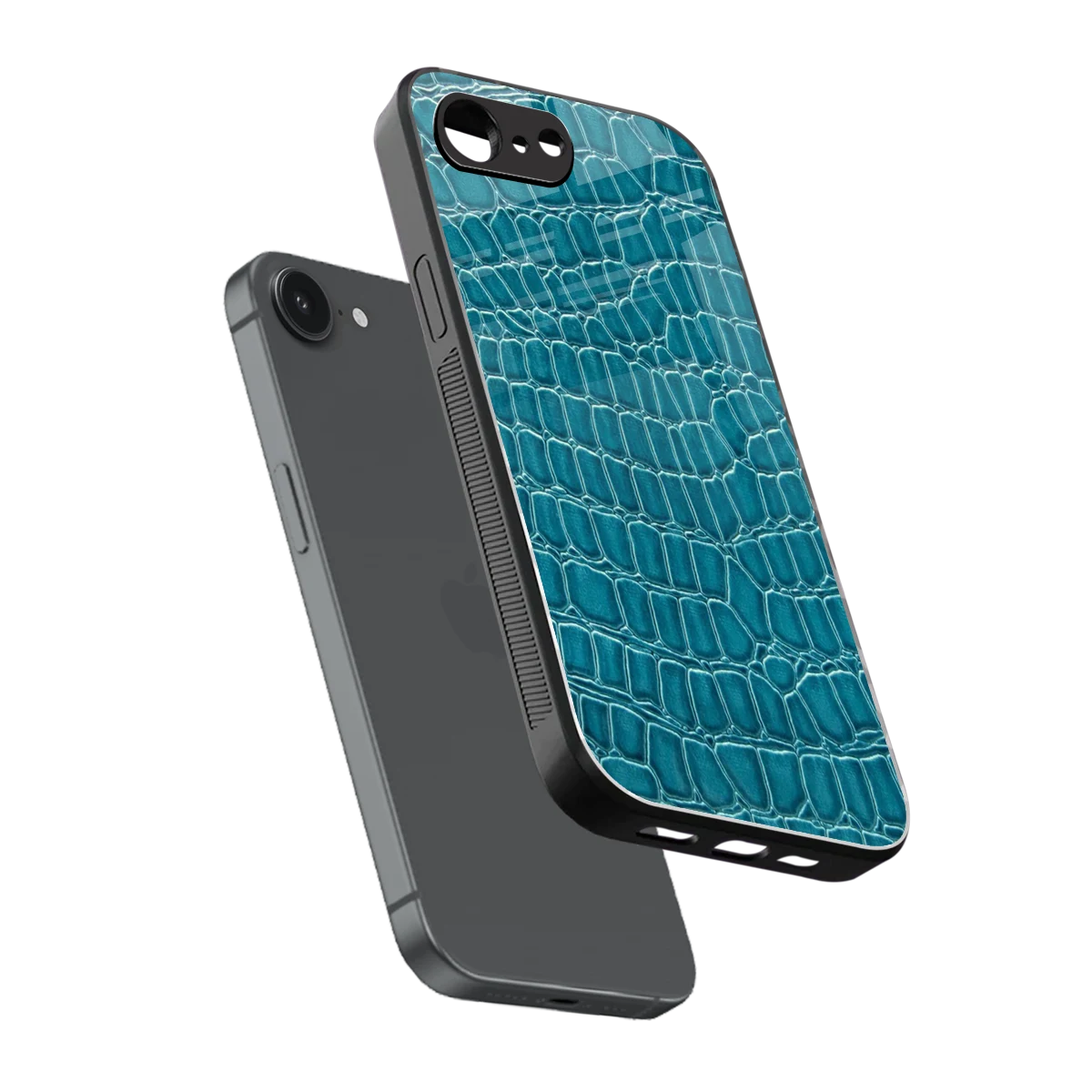 Croco Blue sleek iphone 16e cover with tempered glass back and TPU edges