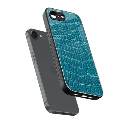 Croco Blue sleek iphone 16e cover with tempered glass back and TPU edges