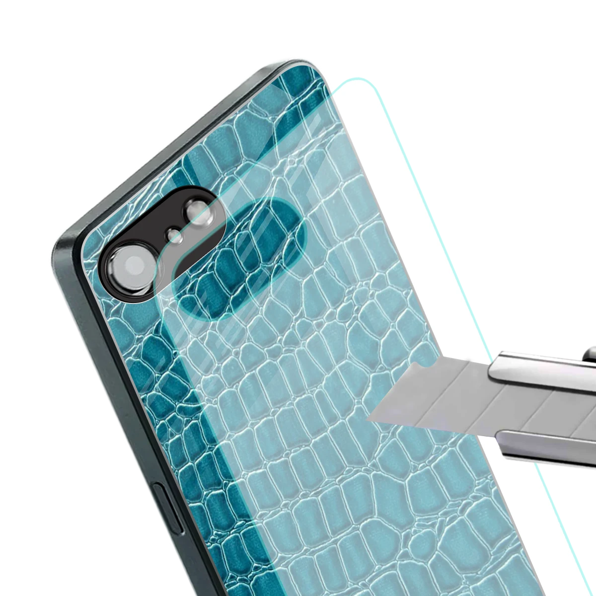 Croco Blue stylish phone case for iphone 16e | glossy glass and slim fit