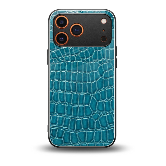 Croco Blue back phone cover | glass case for iphone 17 pro max