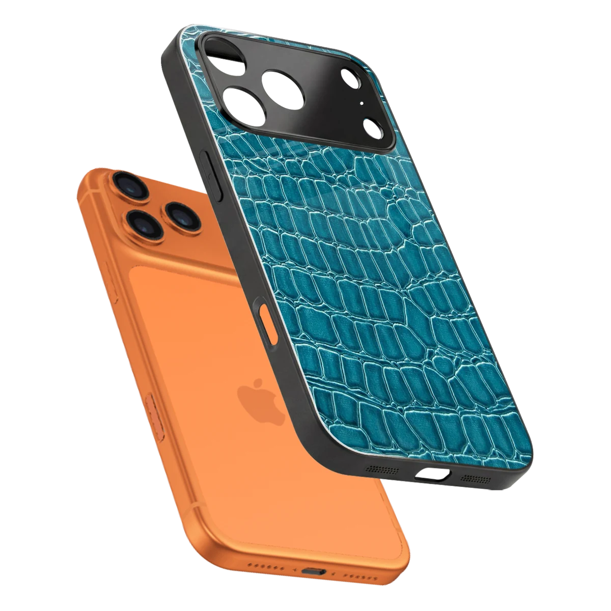 Croco Blue sleek iphone 17 pro cover with tempered glass back and TPU edges