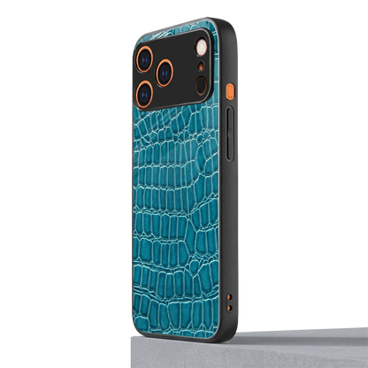Croco Blue iphone 17 pro mobile cover | shockproof glass phone case