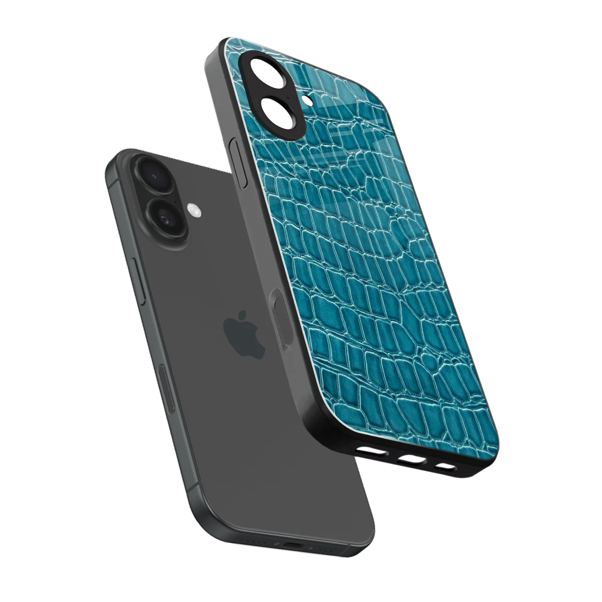 Croco Blue sleek iphone 17 cover with tempered glass back and TPU edges