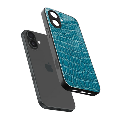 Croco Blue sleek iphone 17 cover with tempered glass back and TPU edges