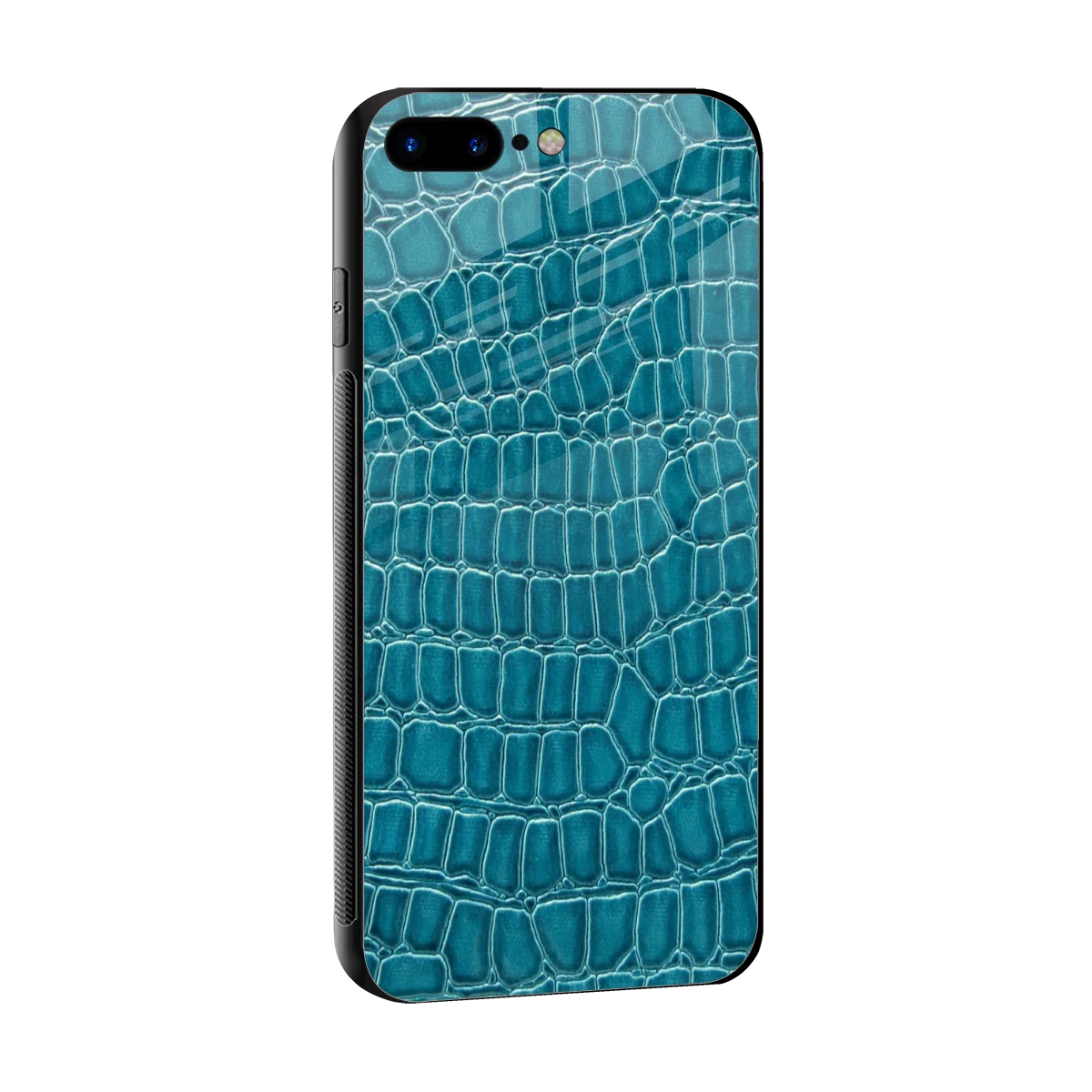 Croco Blue sleek iphone 8 plus cover with tempered glass back and TPU edges