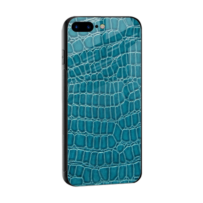 Croco Blue sleek iphone 8 plus cover with tempered glass back and TPU edges