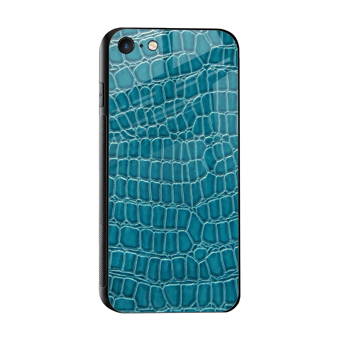 Croco Blue sleek iphone 7 cover with tempered glass back and TPU edges