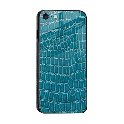 Croco Blue sleek iphone 7 cover with tempered glass back and TPU edges