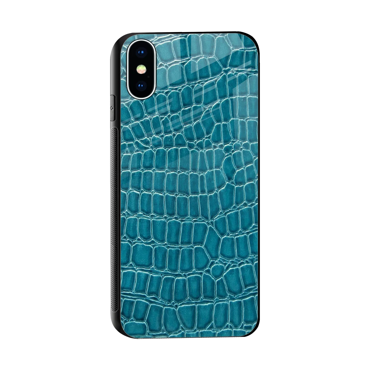 Croco Blue sleek iphone xs cover with tempered glass back and TPU edges