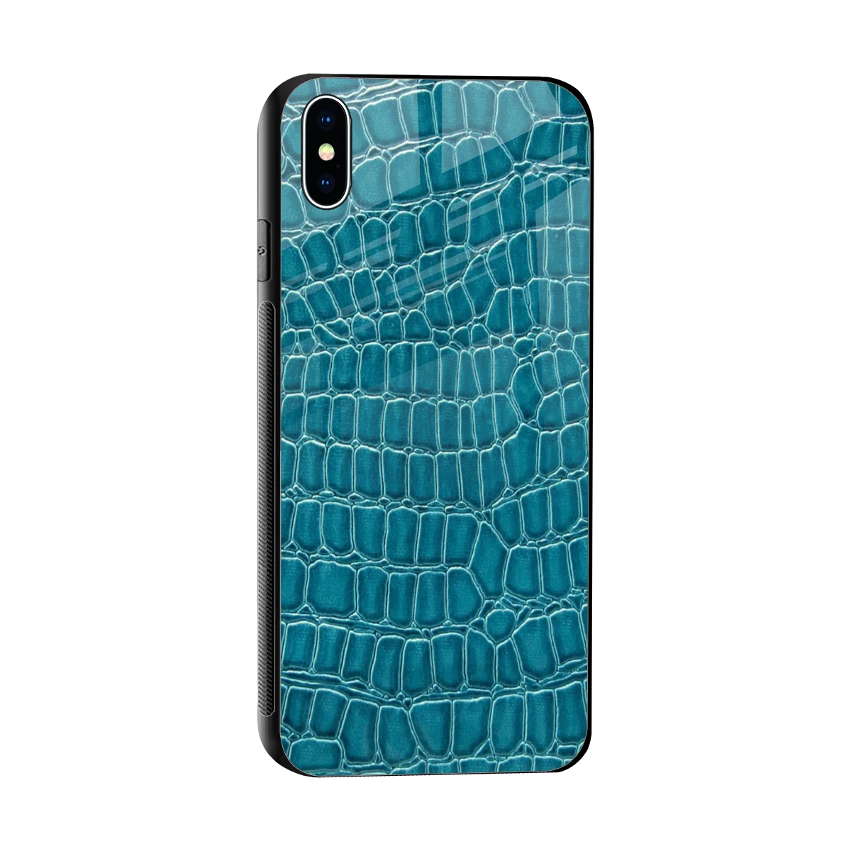 Croco Blue sleek iphone xs max cover with tempered glass back and TPU edges