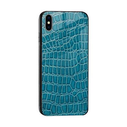 Croco Blue sleek iphone xs max cover with tempered glass back and TPU edges