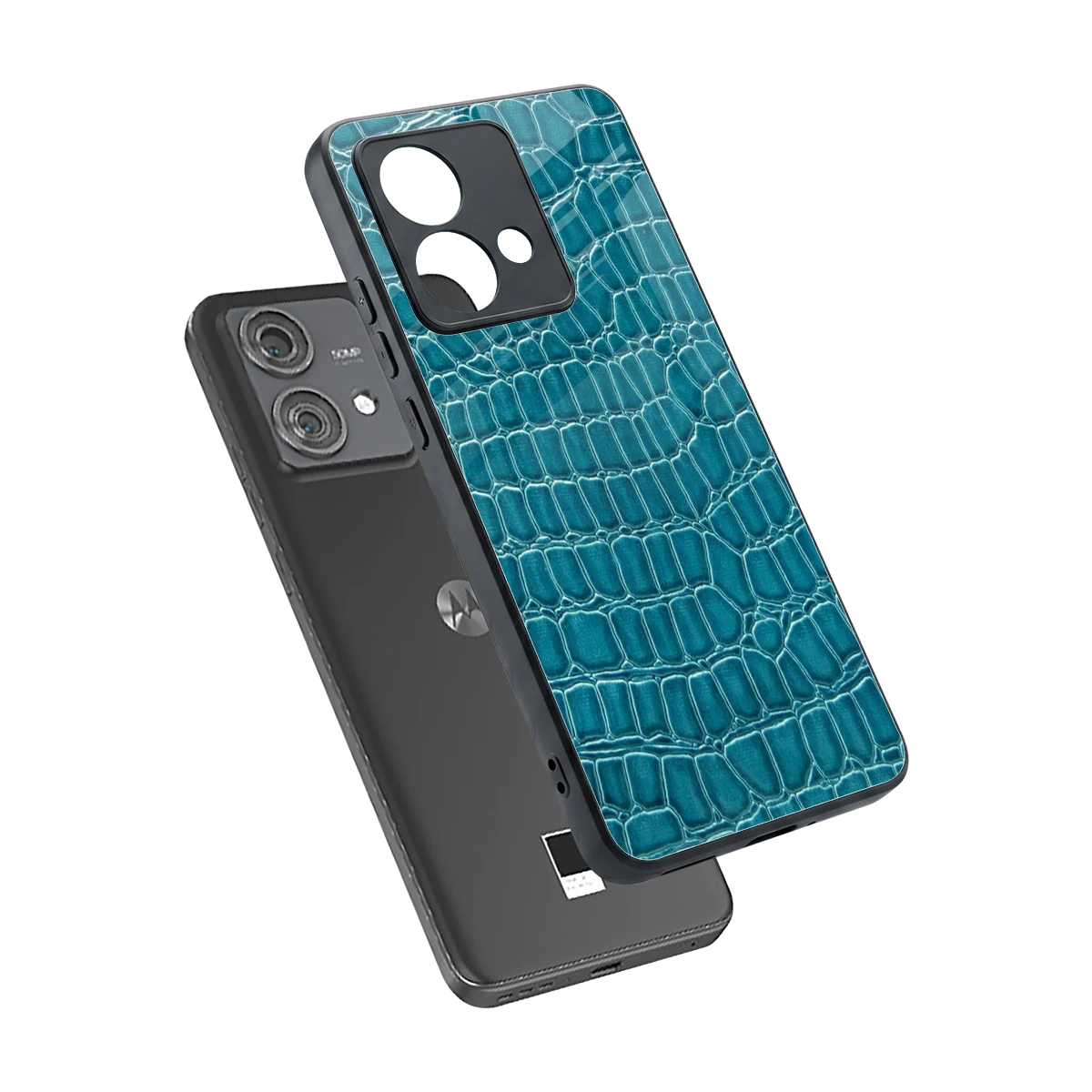 Croco Blue sleek motorola edge 40 neo 5g cover with tempered glass back and TPU edges