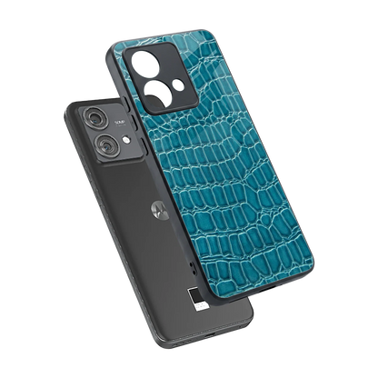 Croco Blue sleek motorola edge 40 neo 5g cover with tempered glass back and TPU edges
