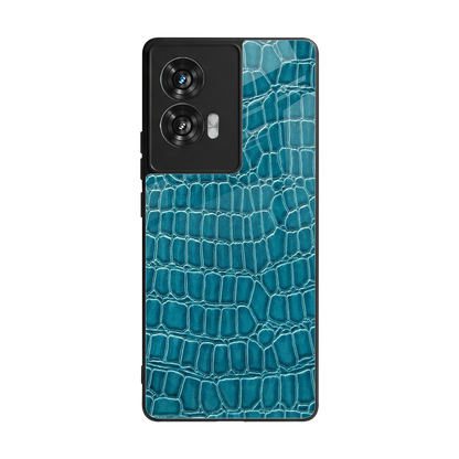 Croco Blue back phone cover | glass case for motorola edge 50 fusion
