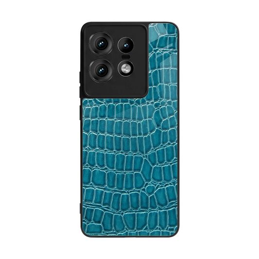 Croco Blue back phone cover | glass case for motorola edge 50 pro