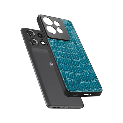 Croco Blue sleek motorola edge 50 pro cover with tempered glass back and TPU edges