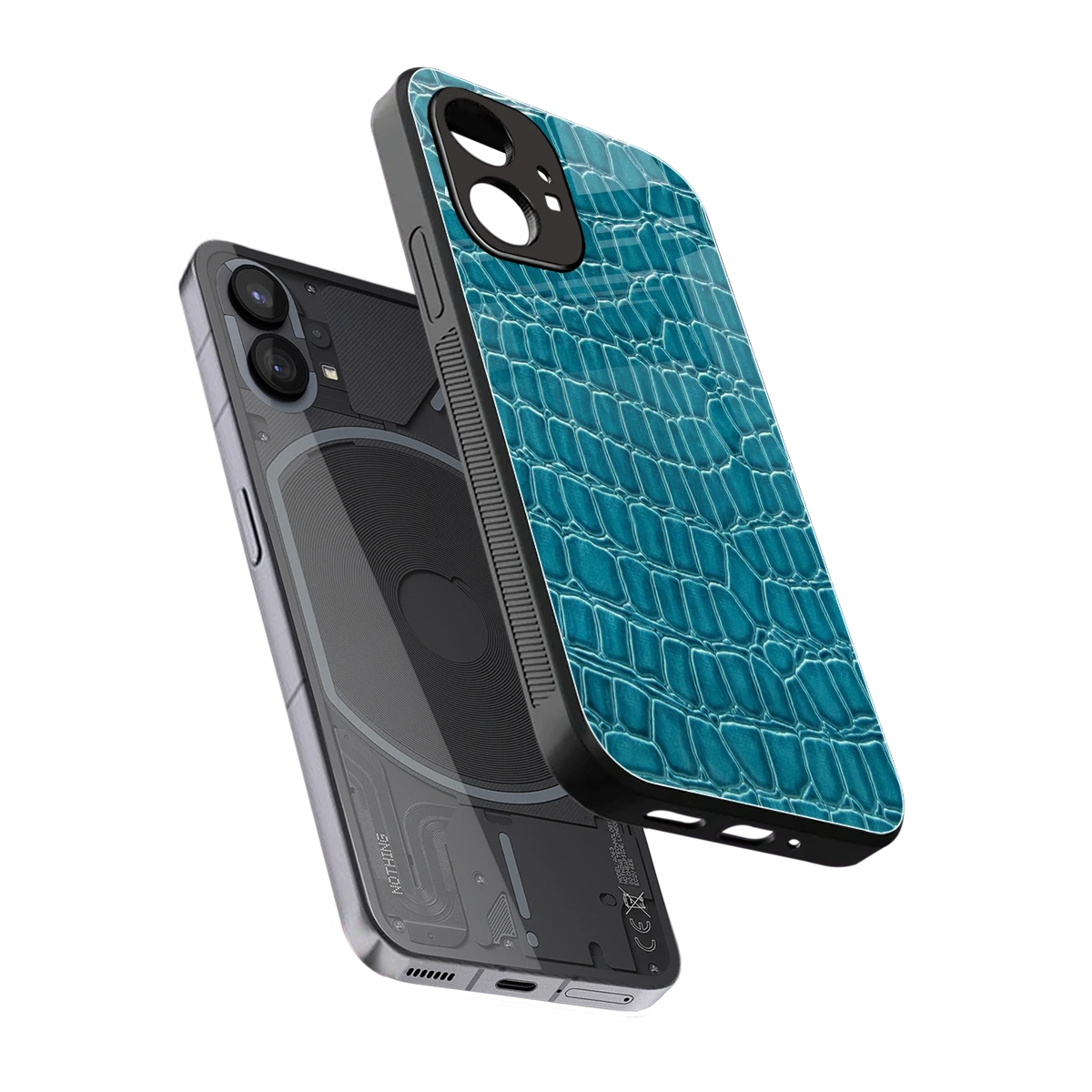 Croco Blue sleek nothing phone 1 cover with tempered glass back and TPU edges