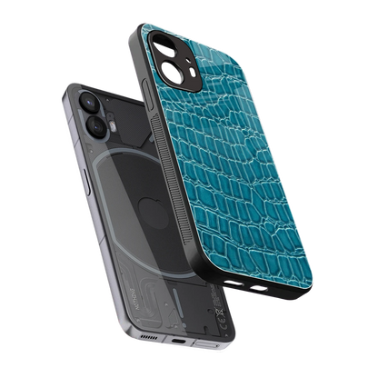 Croco Blue sleek nothing phone 2 cover with tempered glass back and TPU edges