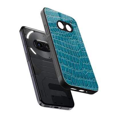 Croco Blue sleek nothing phone 2a cover with tempered glass back and TPU edges