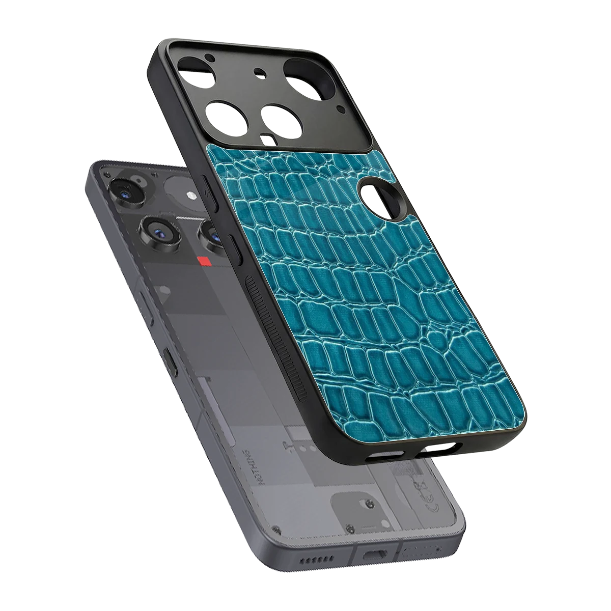 Croco Blue sleek nothing phone 3 cover with tempered glass back and TPU edges