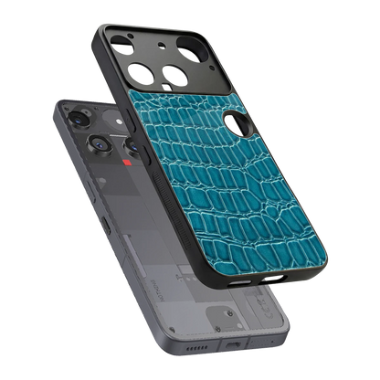 Croco Blue sleek nothing phone 3 cover with tempered glass back and TPU edges
