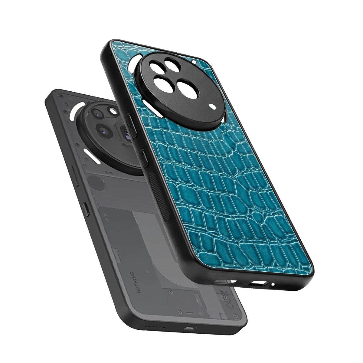 Croco Blue sleek nothing phone 3a pro cover with tempered glass back and TPU edges