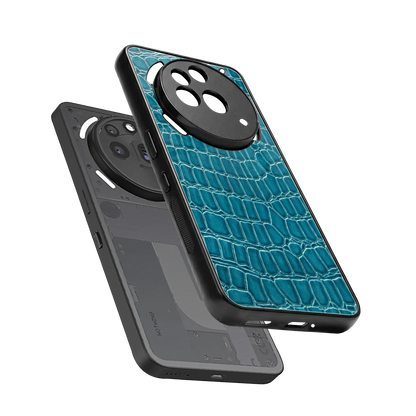 Croco Blue sleek nothing phone 3a pro cover with tempered glass back and TPU edges