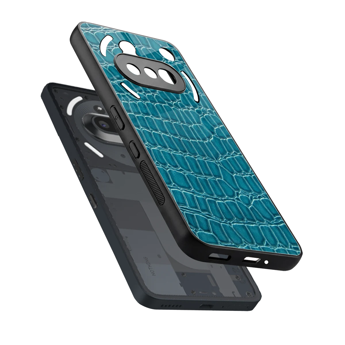 Croco Blue sleek nothing phone 3a cover with tempered glass back and TPU edges