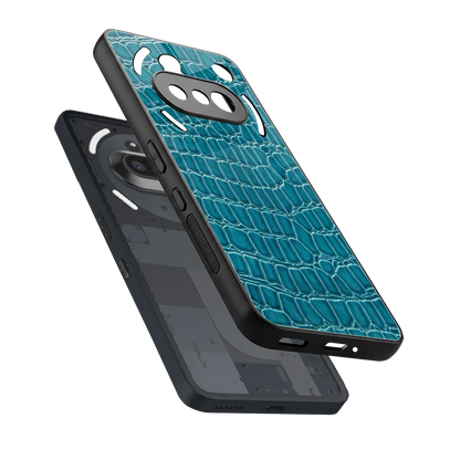Croco Blue sleek nothing phone 3a cover with tempered glass back and TPU edges