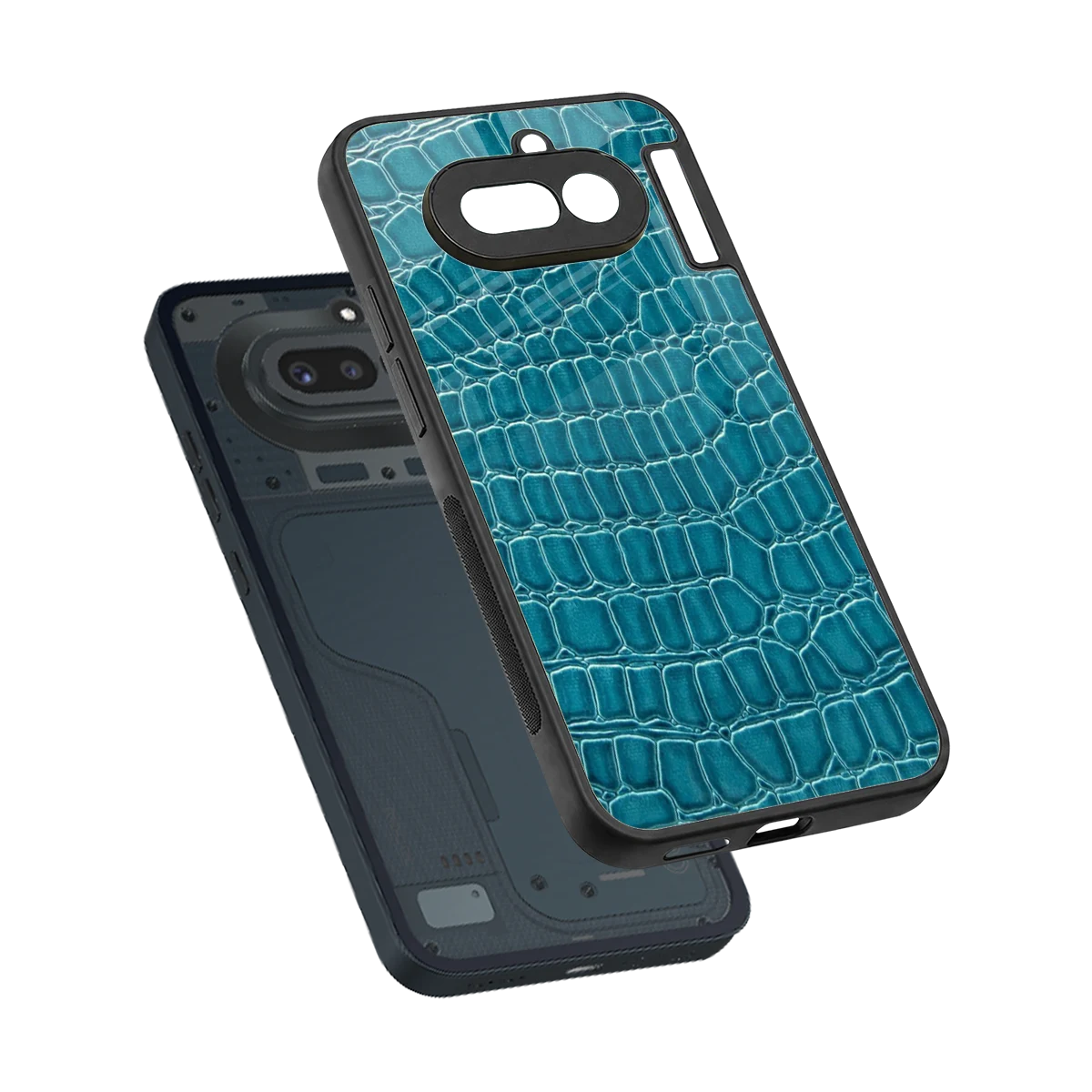 Croco Blue sleek nothing phone 4a cover with tempered glass back and TPU edges