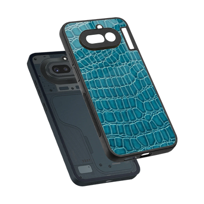 Croco Blue sleek nothing phone 4a cover with tempered glass back and TPU edges