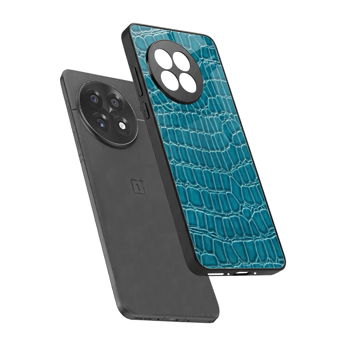 Croco Blue sleek oneplus 13r cover with tempered glass back and TPU edges