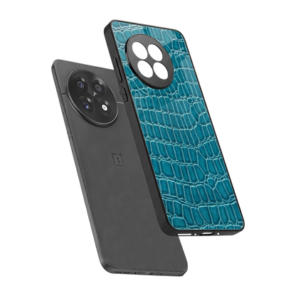 Croco Blue sleek oneplus 13r cover with tempered glass back and TPU edges