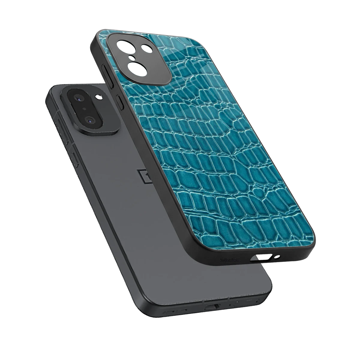 Croco Blue sleek oneplus 15r cover with tempered glass back and TPU edges