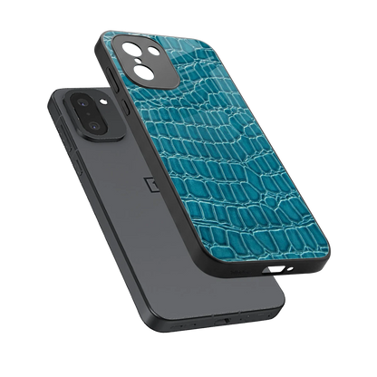 Croco Blue sleek oneplus 15r cover with tempered glass back and TPU edges