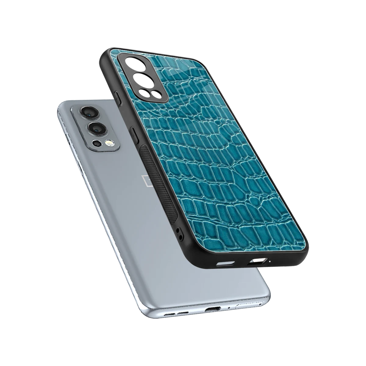 Croco Blue sleek oneplus nord 2 cover with tempered glass back and TPU edges