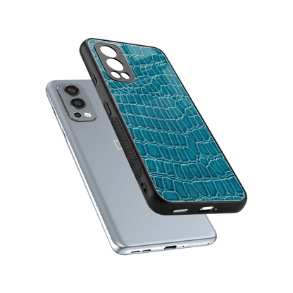Croco Blue sleek oneplus nord 2 cover with tempered glass back and TPU edges