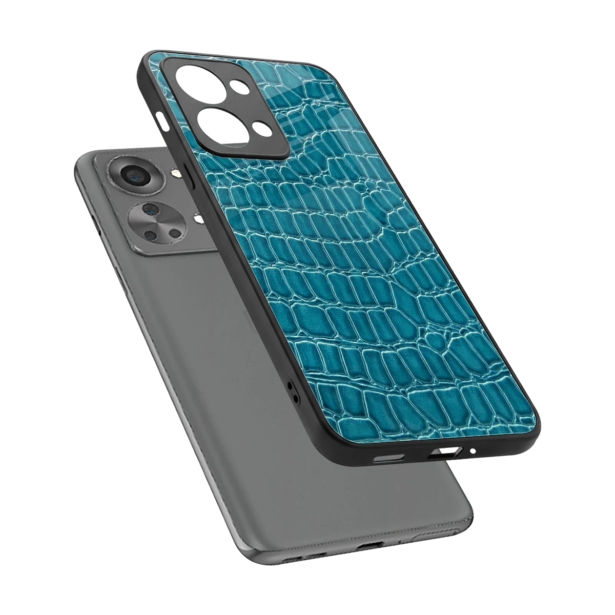 Croco Blue sleek oneplus nord 2t cover with tempered glass back and TPU edges