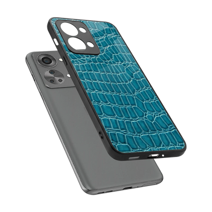 Croco Blue sleek oneplus nord 2t cover with tempered glass back and TPU edges