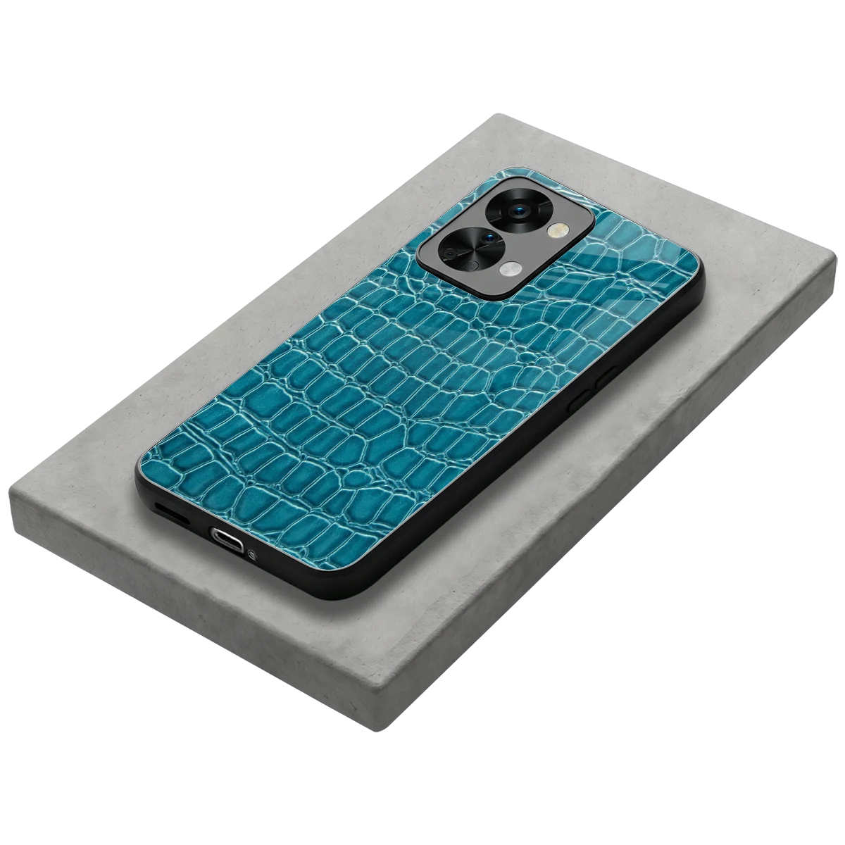 Croco Blue stylish phone case for oneplus nord 2t | glossy glass and slim fit