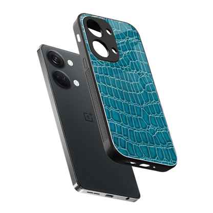 Croco Blue sleek oneplus nord 3 cover with tempered glass back and TPU edges