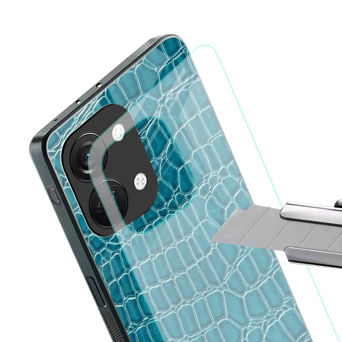 Croco Blue stylish phone case for oneplus nord 3 | glossy glass and slim fit