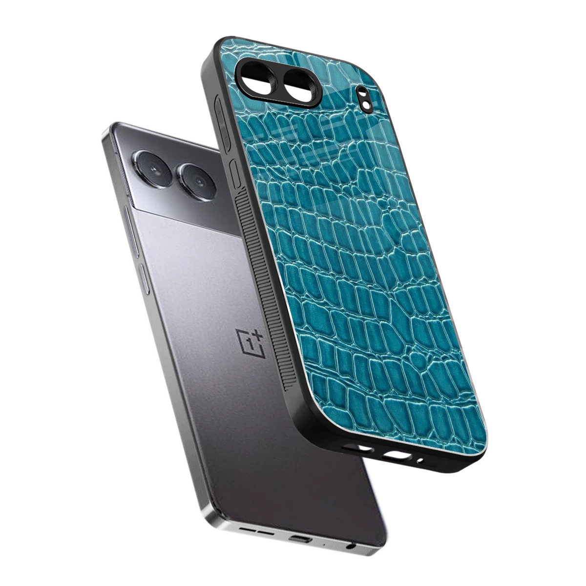 Croco Blue sleek oneplus nord 4 cover with tempered glass back and TPU edges
