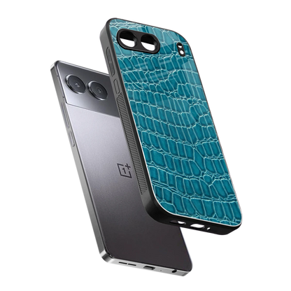 Croco Blue sleek oneplus nord 4 cover with tempered glass back and TPU edges