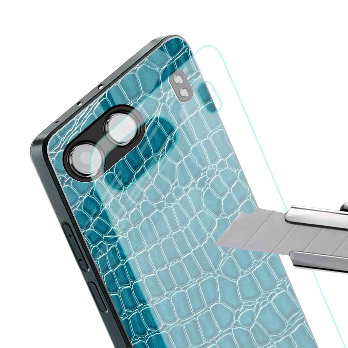 Croco Blue stylish phone case for oneplus nord 4 | glossy glass and slim fit