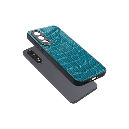Croco Blue sleek oneplus nord 5 cover with tempered glass back and TPU edges