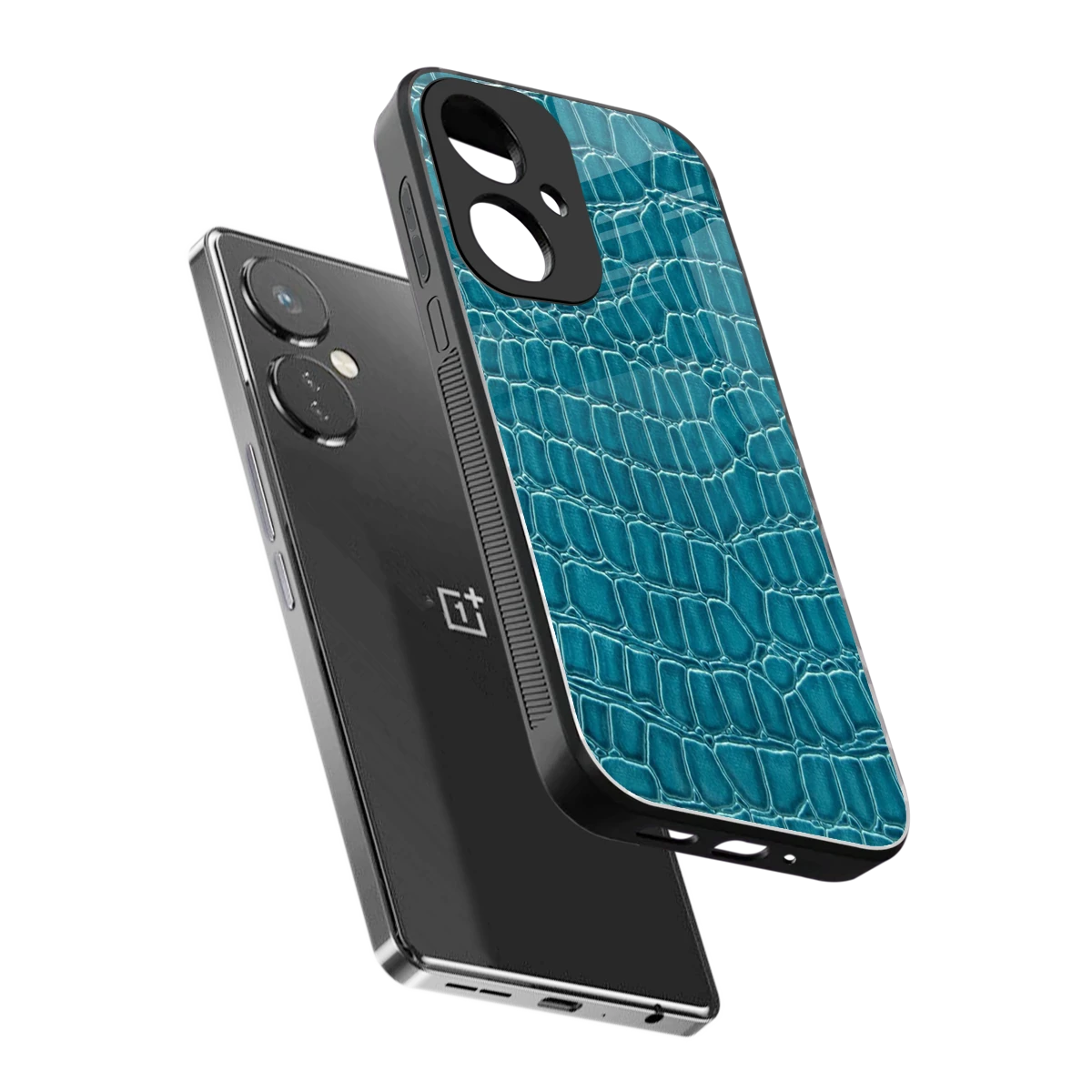 Croco Blue sleek oneplus nord ce 3 cover with tempered glass back and TPU edges